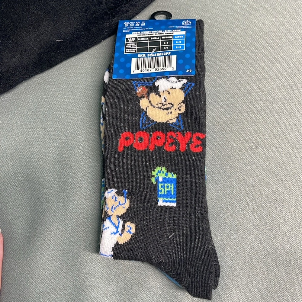 BNWT 2 PAIRS OF ODD SOCKS “POPEYE” COMIC 
CREW LENGTH SOCKS MEN’S LARGE 8-12 WO… - Picture 10 of 10